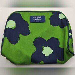 Clinique x Kate Spade Green Navy  Makeup Bag Zipper Pouch NWOT